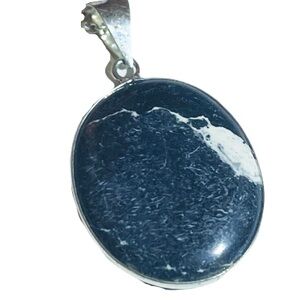 New Artisan Septarian Dragon Stone 925 Sterling Silver Black White Necklace OOAK